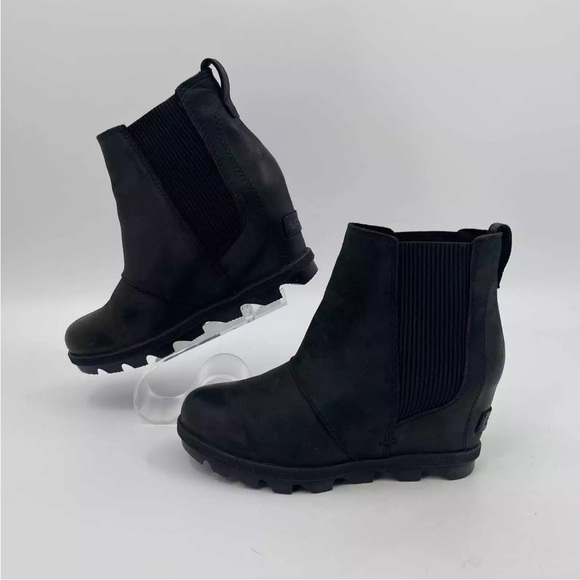 Sorel Joan of Arctic Platform Wedge II Chelsea Boots Bootie, Black Leather SZ 10 - Picture 3 of 7